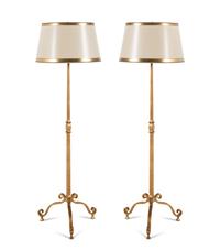 A Pair of Ebanista Gilt Metal Floor Lamps