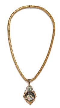 A Victorian Yellow Gold and Micromosaic Pendant and Necklace,