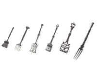 A Group of Six Fine Miniature Wrought Iron or Steel Peels and Forks, French, 18th Century