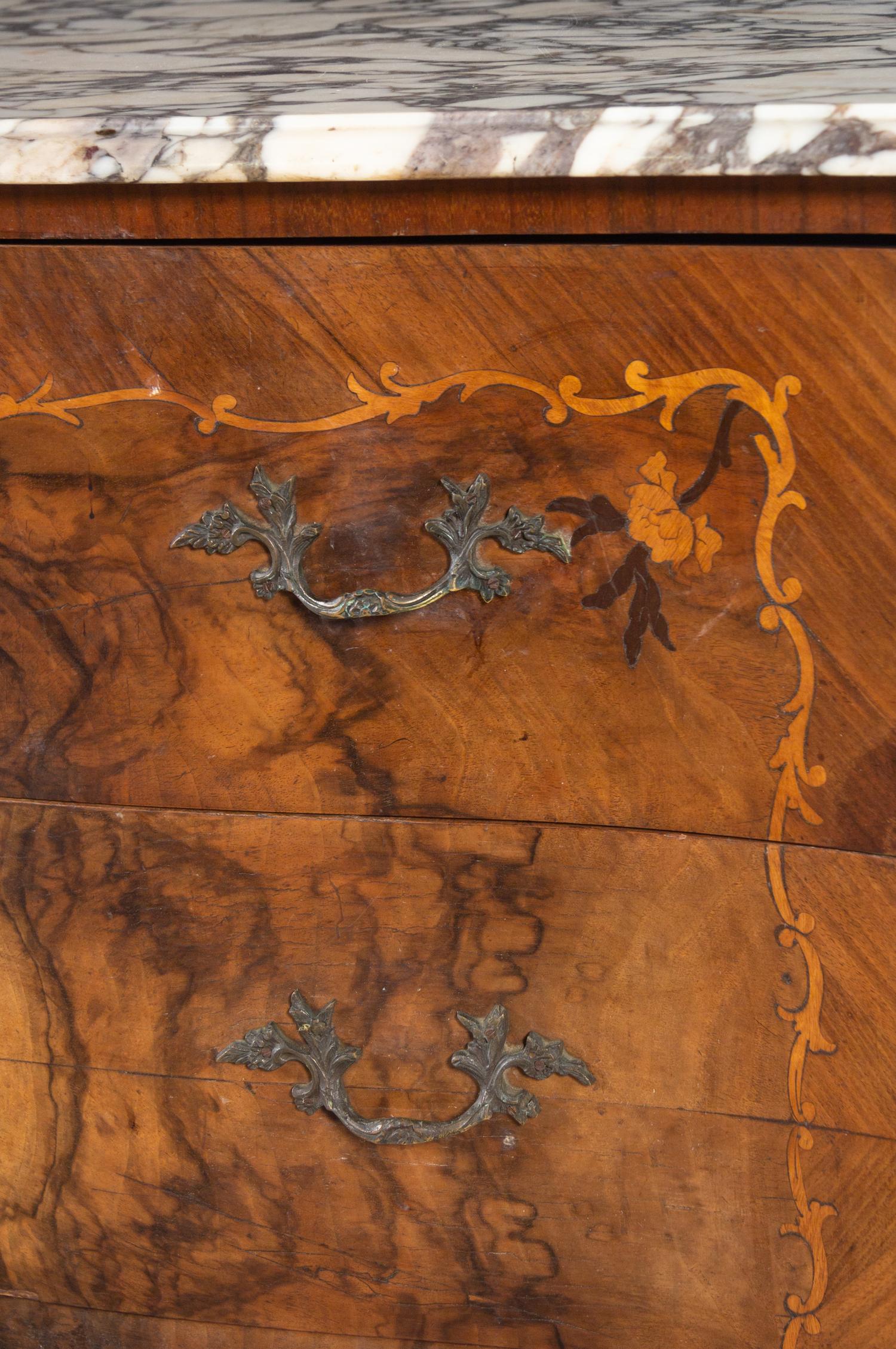 An Italian Marquetry Marble-Top Secretary Commode