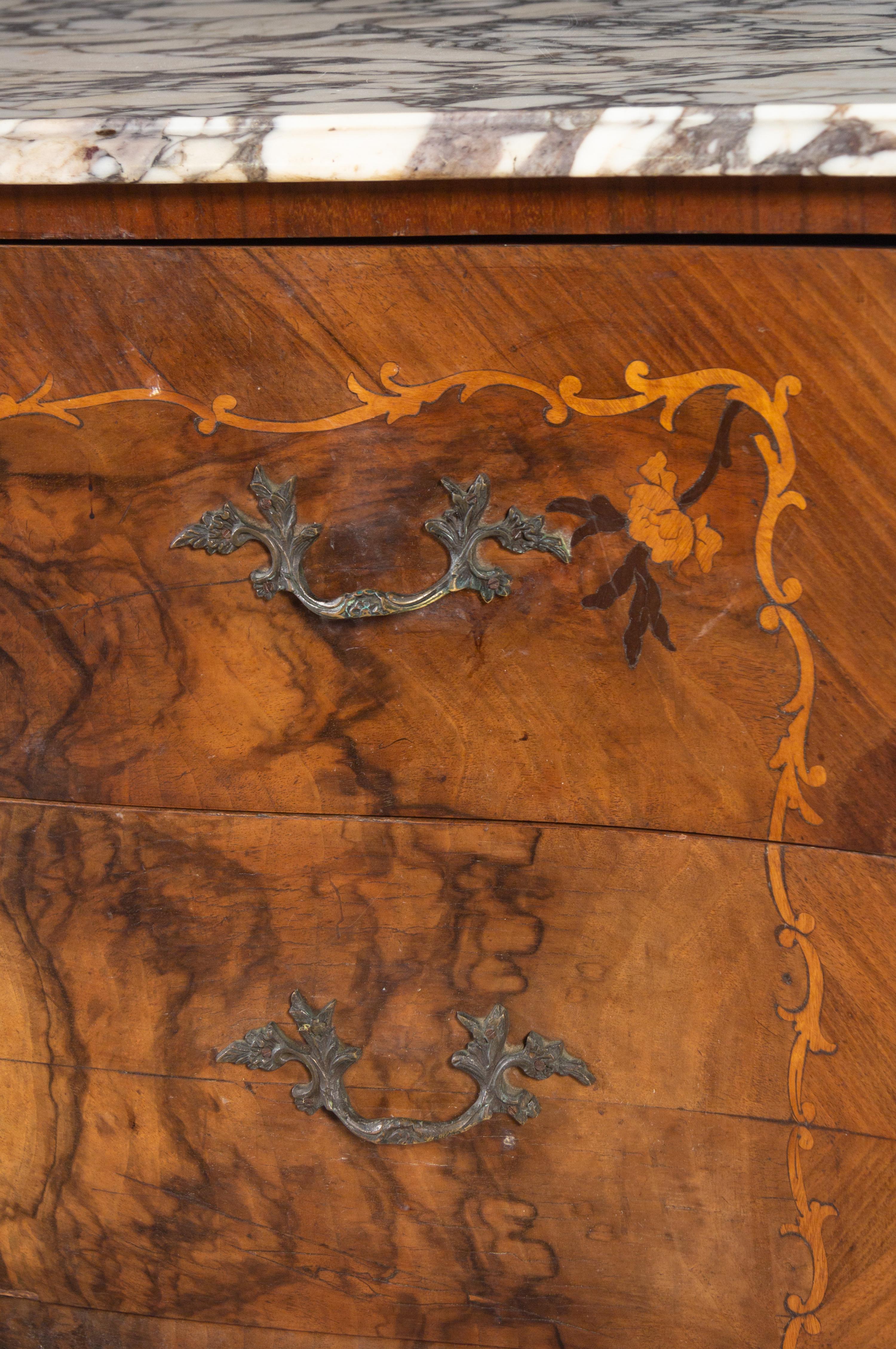 An Italian Marquetry Marble-Top Secretary Commode