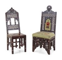Two Syrian Mother-of-Pearl Inlaid Side Chairs