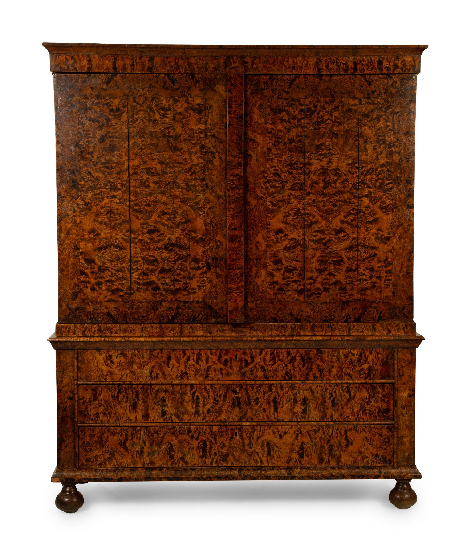 A William and Mary Mulberry Linen Press — IN THE MANNER OF COXED & WOSTER, 18TH CENTURY AND LATER