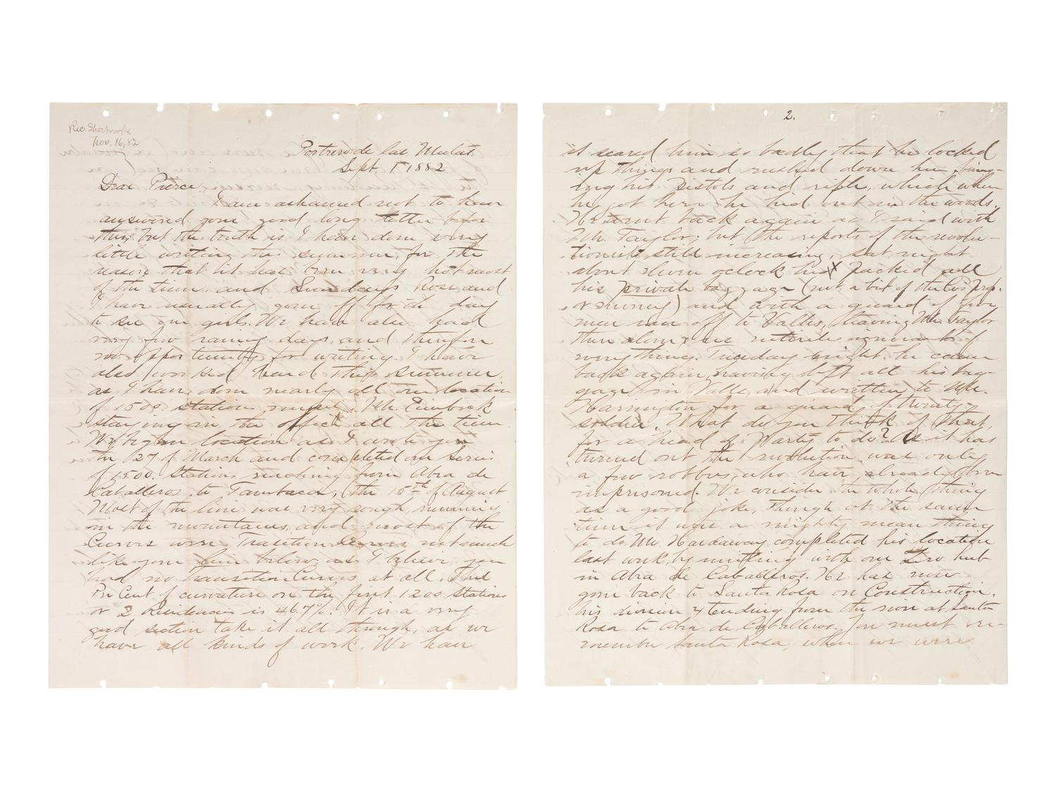 [OCCUPATIONAL]. 5 items related to Mexican Central Railway Engineers Wm. T. Pierce and Wm. Thurston.