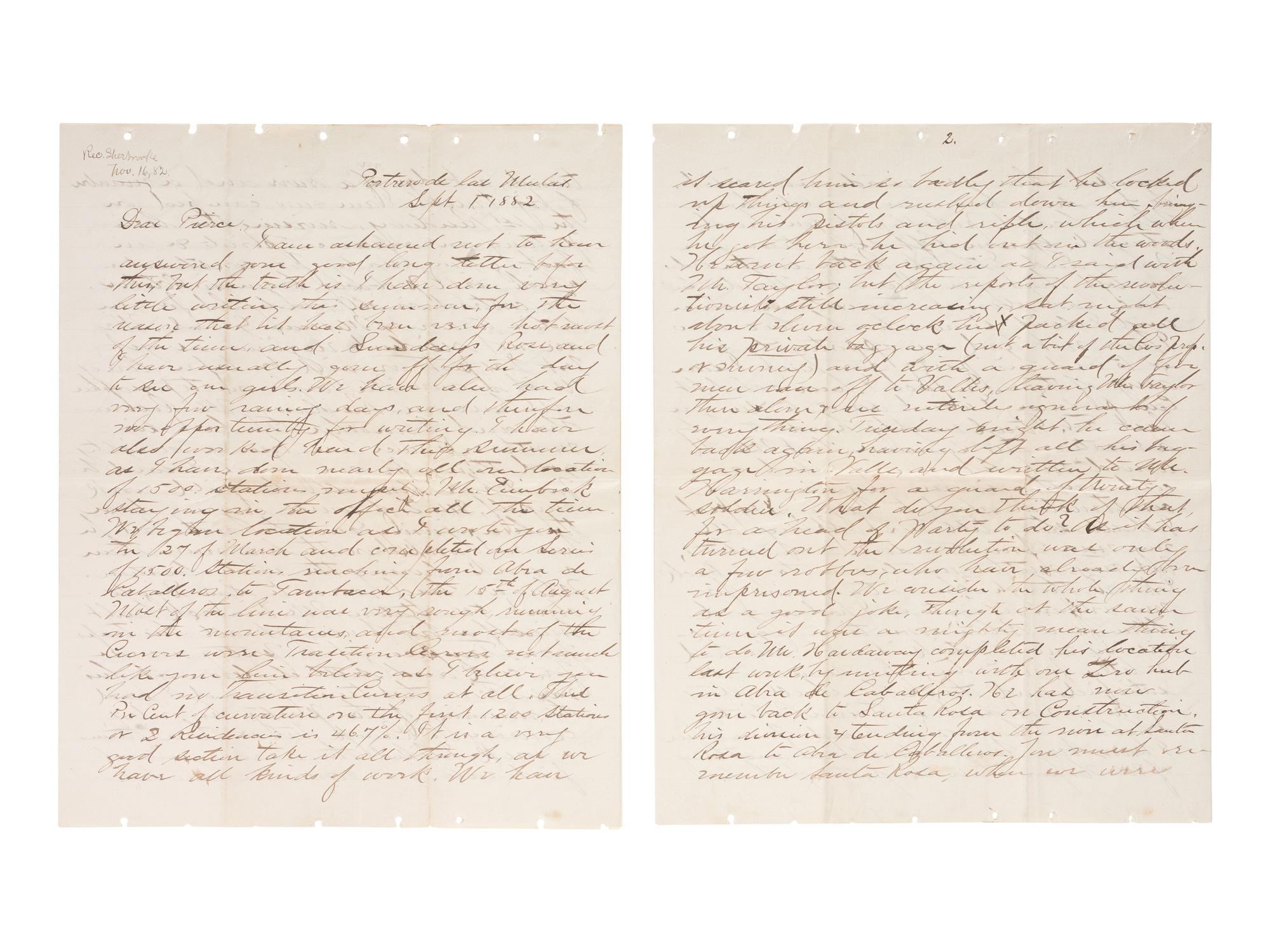 [OCCUPATIONAL]. 5 items related to Mexican Central Railway Engineers Wm. T. Pierce and Wm. Thurston.