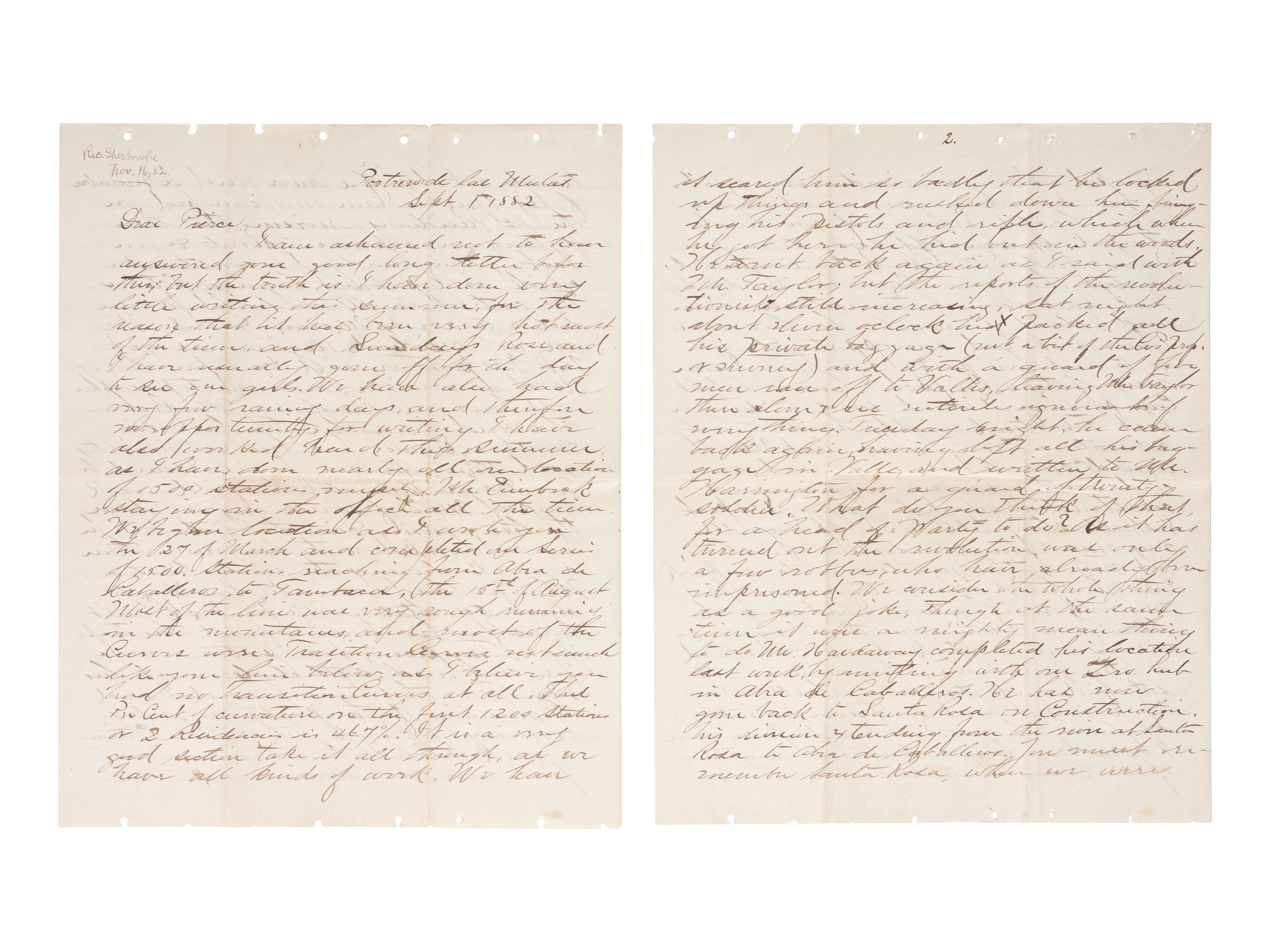 [OCCUPATIONAL]. 5 items related to Mexican Central Railway Engineers Wm. T. Pierce and Wm. Thurston.