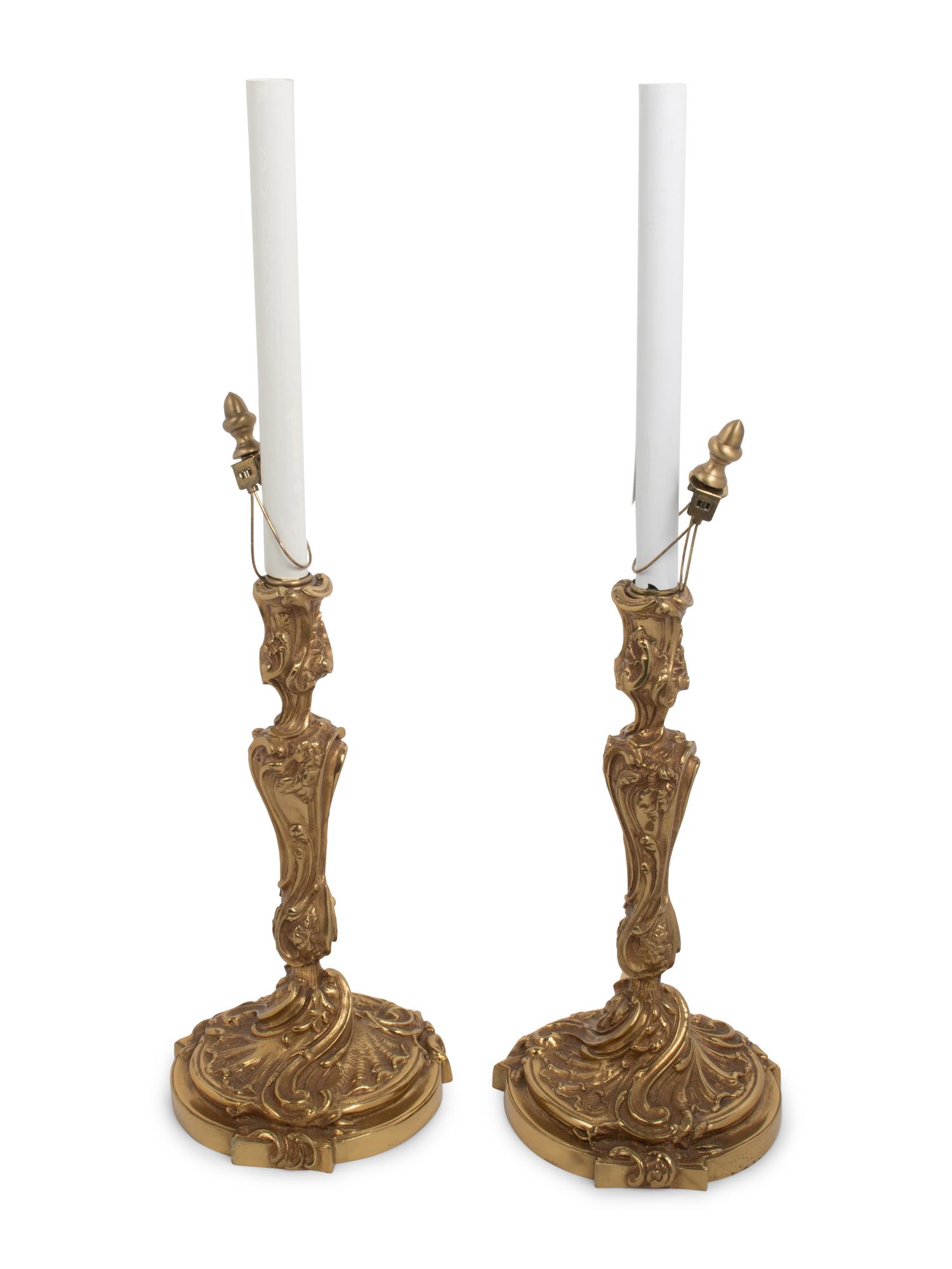 A Pair of Louis XV Style Gilt Bronze Candlesticks