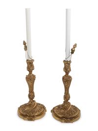 A Pair of Louis XV Style Gilt Bronze Candlesticks