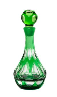 A Perthshire Paperweights Green Overlay Millefiori Bottle and Stopper Height 7 1/4 inches. — 1975