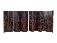 A Mother-of-Pearl Inlaid Black Lacquer Twelve-Panel Screen