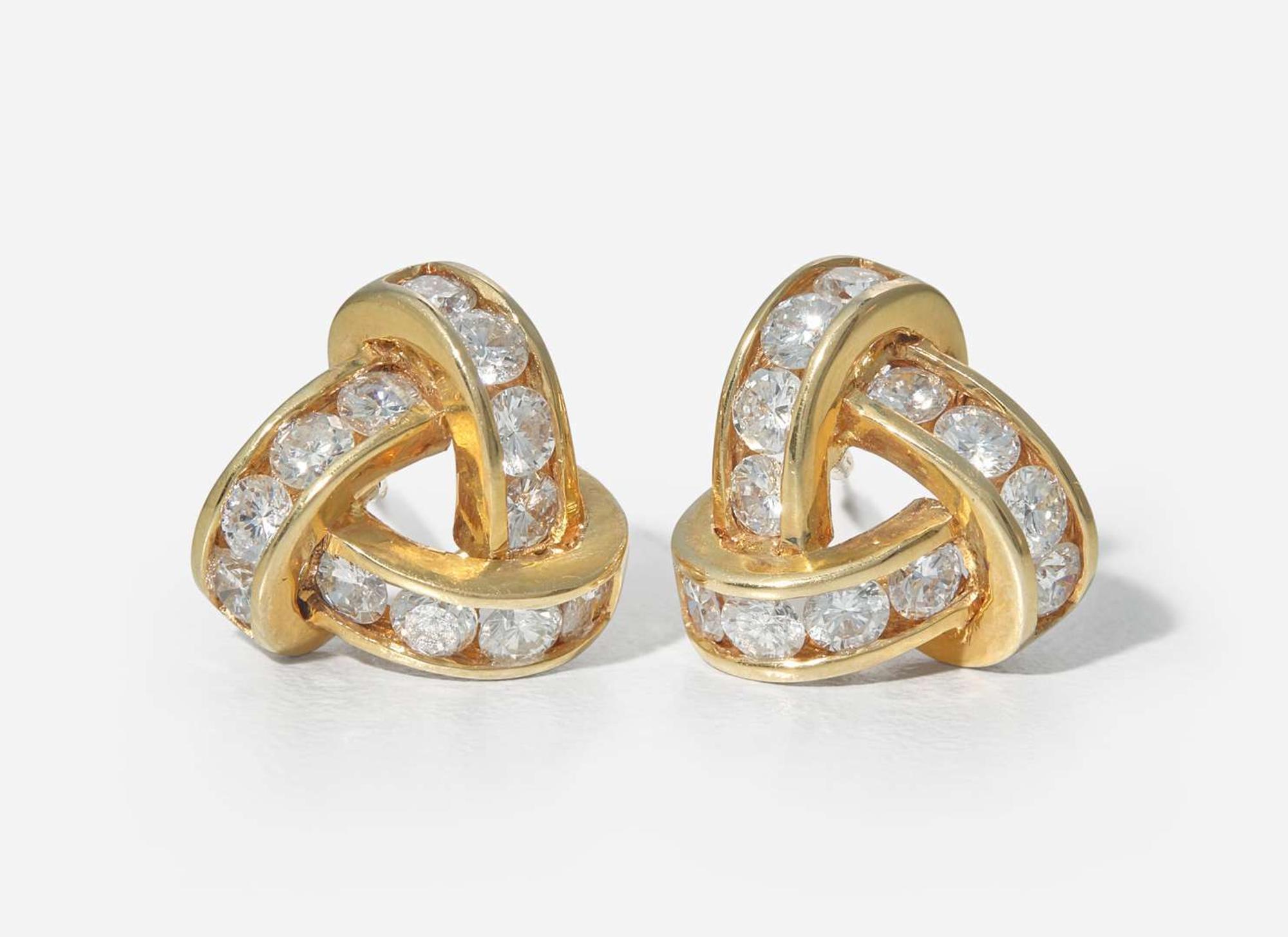 A Set of Matching 18K Yellow Gold and Diamond Earrings and Ring, 2.04 Carat Round Brilliant-Cut Diamond, GIA Certified