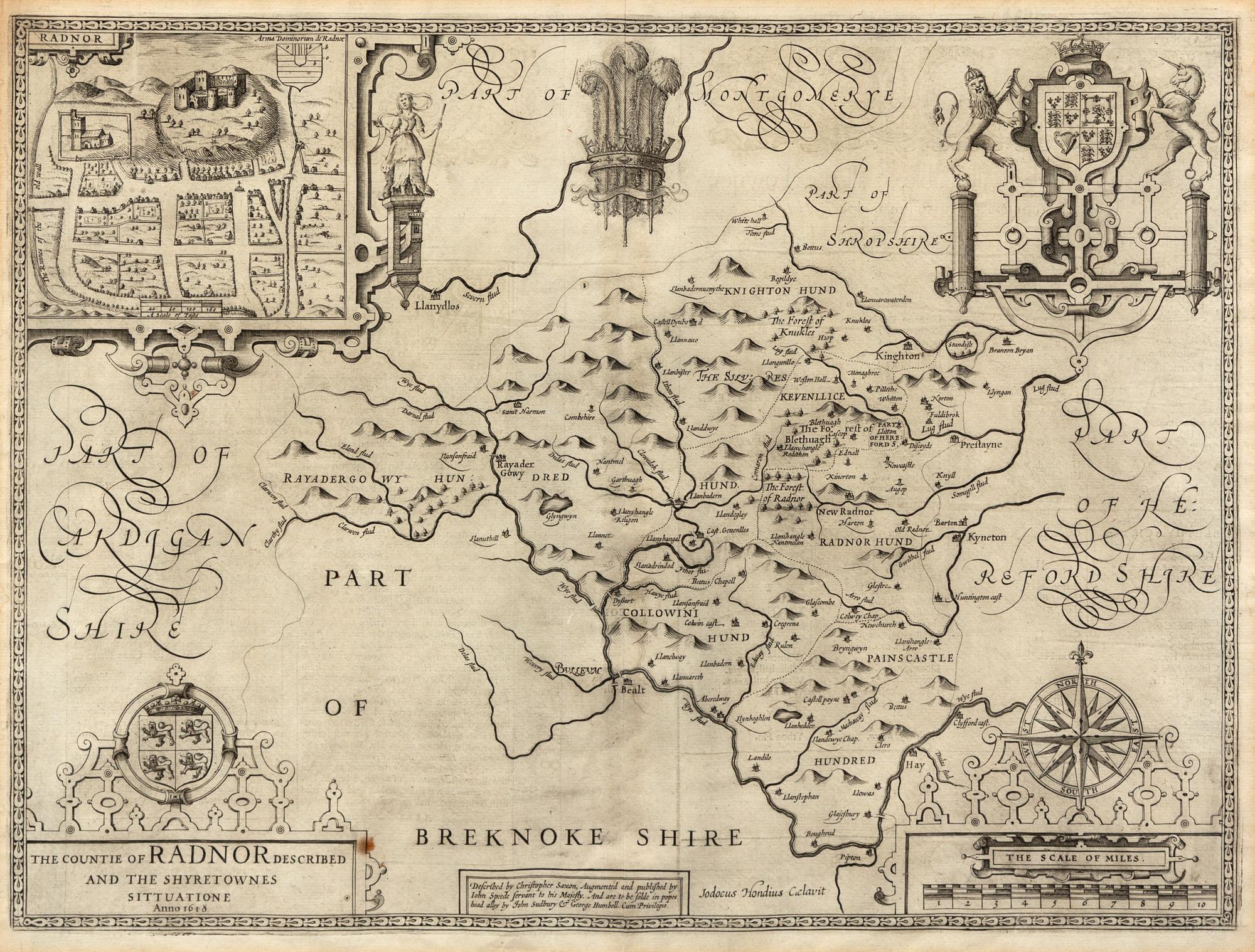 SPEED, John (1551-1629). The Countie of Radnor Described and the Shyretownes Sittuatione. [London,] 1618.