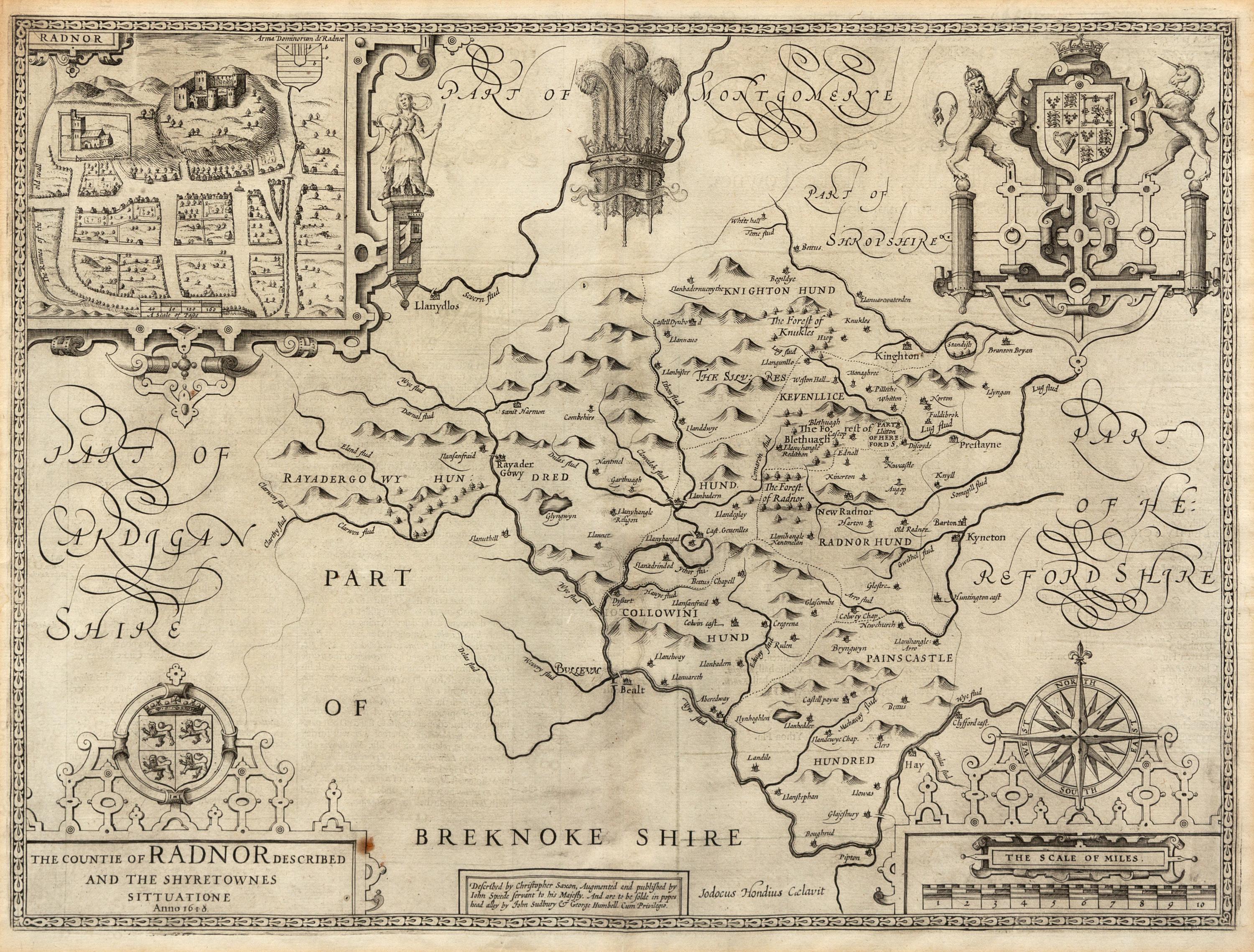 SPEED, John (1551-1629). The Countie of Radnor Described and the Shyretownes Sittuatione. [London,] 1618.