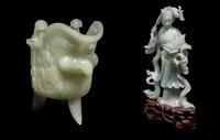 Two Chinese Celadon Jade and Jadeite Carvings