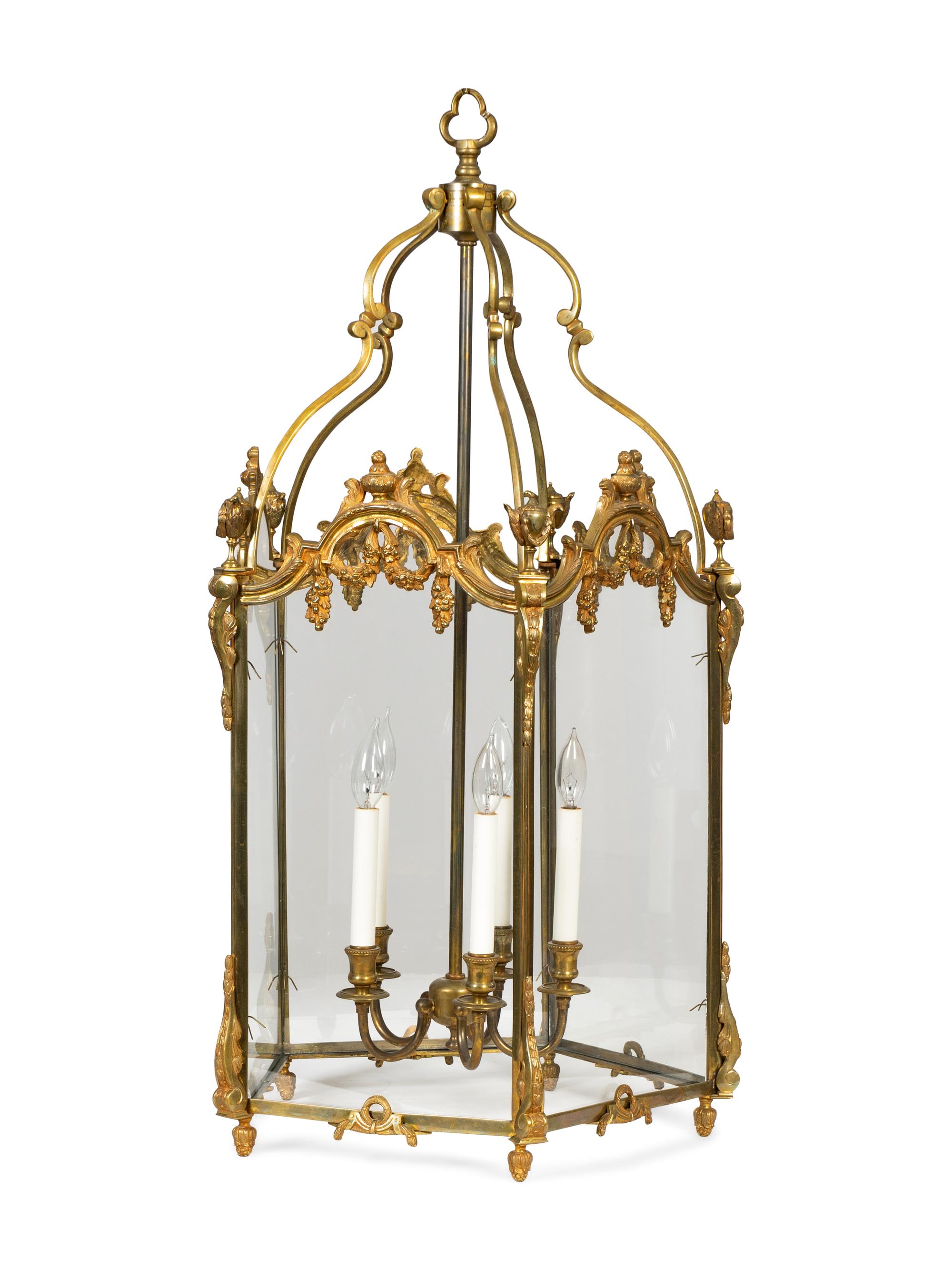A Pair of Louis XVI Style Gilt Metal Hall Lanterns — 20TH CENTURY