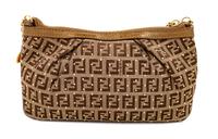 A Fendi Zucchino Studded Pochette, 5" H x 8.25" W x 0.5" D; Strap drop: 7".