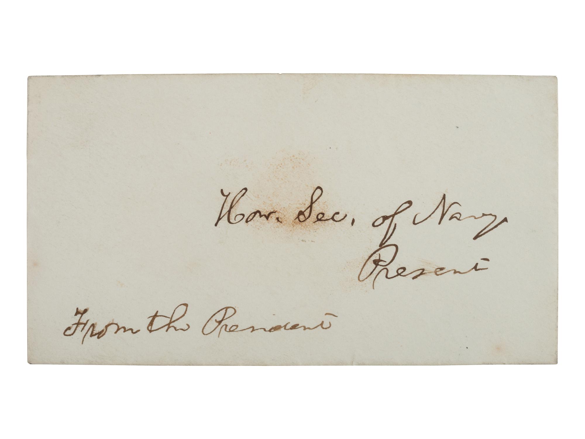 LINCOLN, Abraham (1809-1865). Autograph envelope addressed to Secretary of Navy [Gideon Welles] in Lincoln's hand.