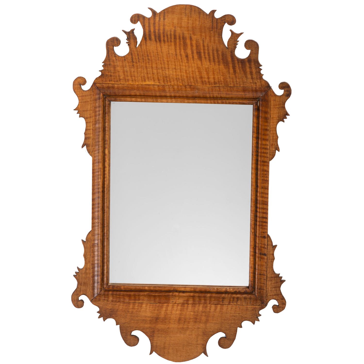 A Chippendale Style Tiger Maple Looking Glass