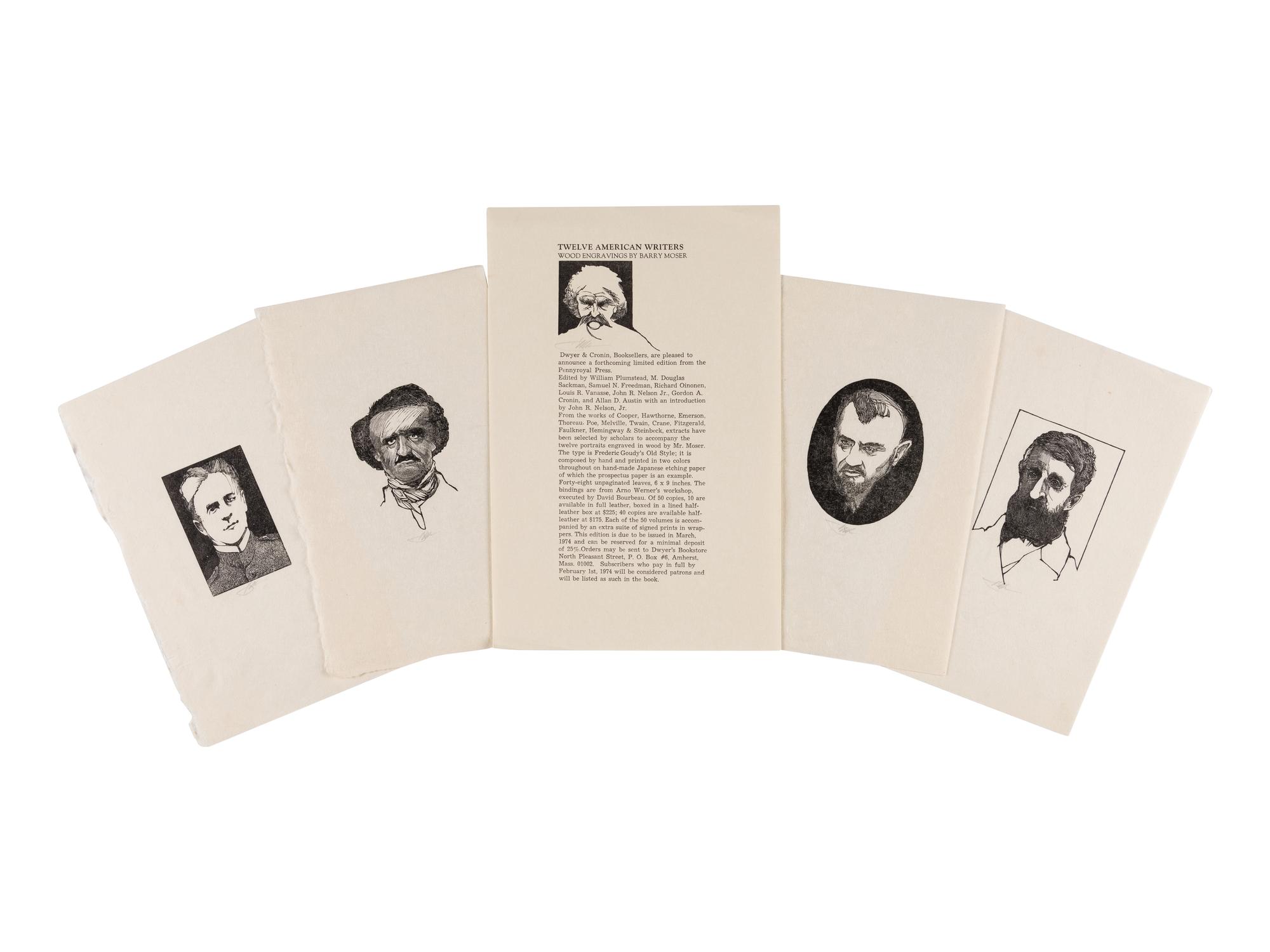 [MOSER, Barry, illustrator]. Additional suite of plates for Twelve American Writers . [Easthampton, MA: Pennyroyal Press, 1974].