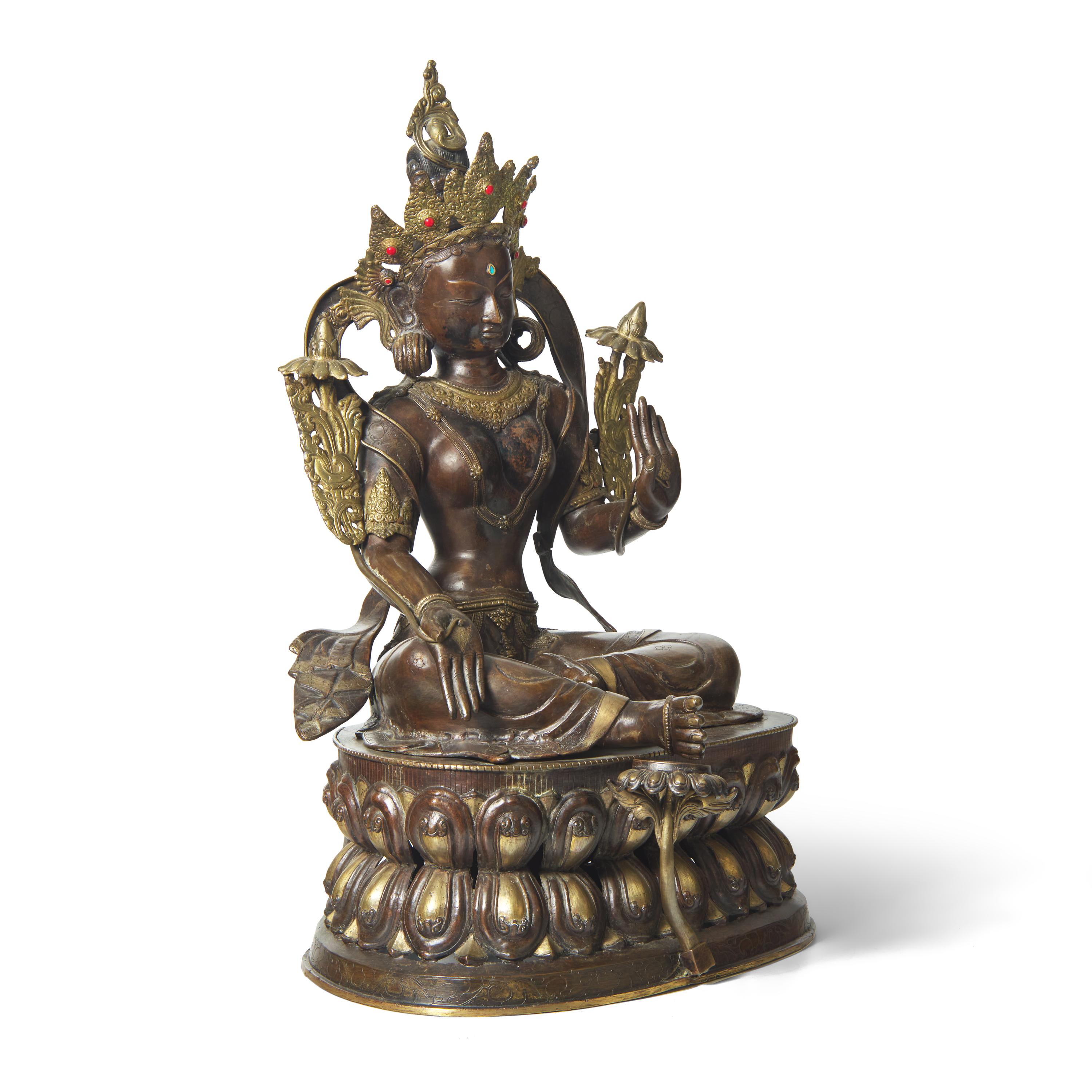 A Large Nepalese Style Patinated Bronze Figure of Tara, 20th Century