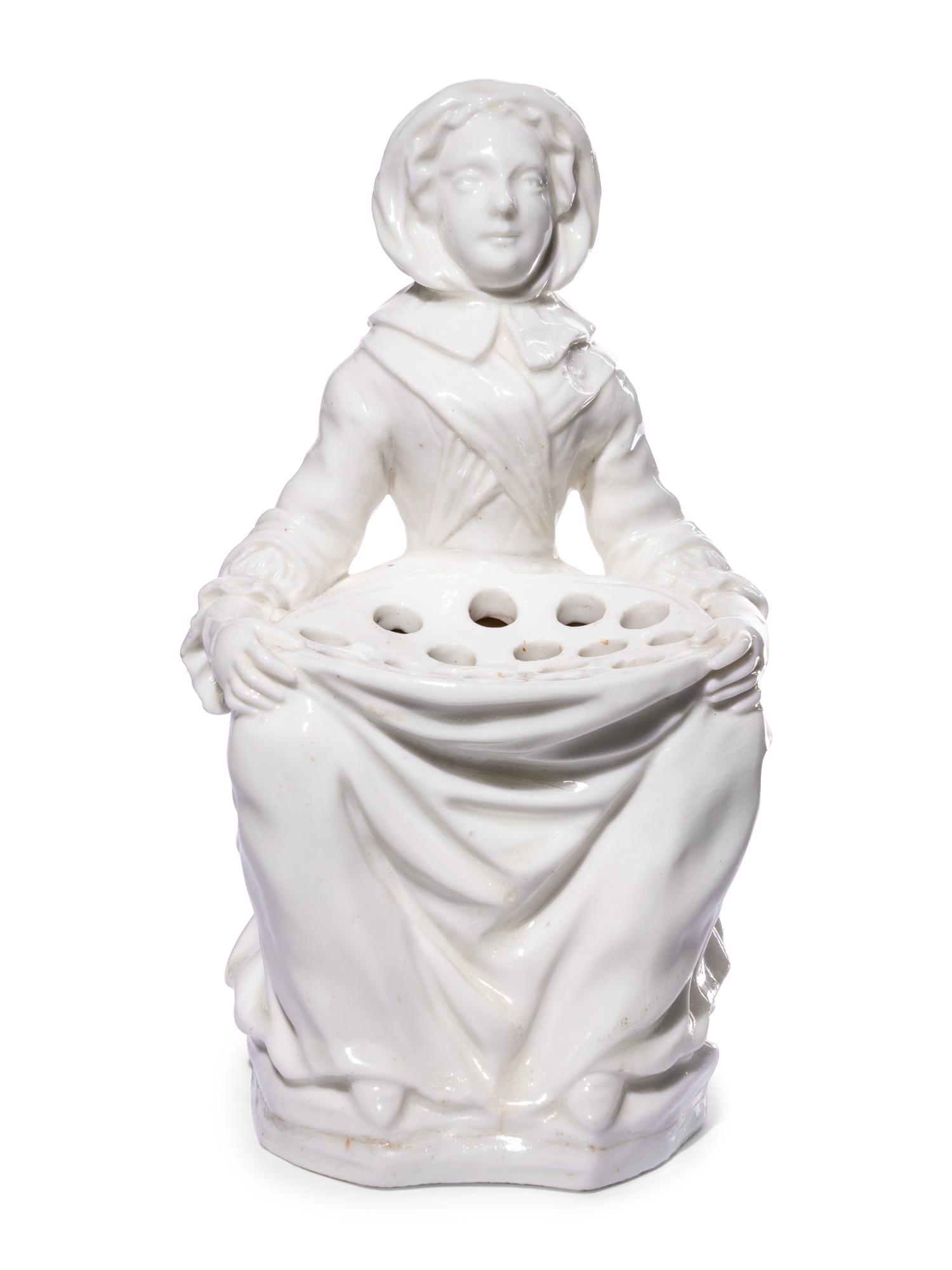 A Pair of French Soft-Paste Porcelain White Bouquetière Figures
