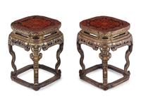 A Pair of Chinese Export Black Lacquer and Parcel-Gilt Low Tables