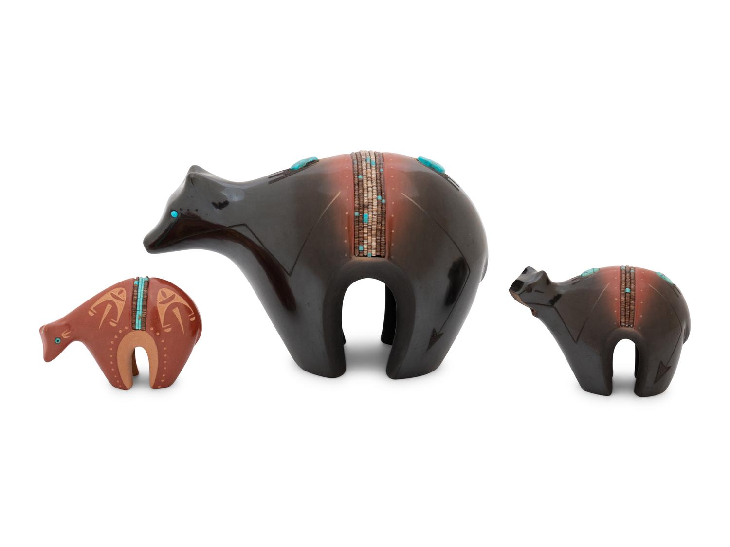 Black and Sienna Pottery Bears, with Turquoise and Heishi