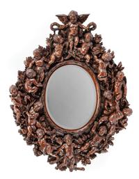 An Italian Renaissance Revival Carved Walnut Mirror Height 61 x width 45 inches. — SIGNED G.F. LIETTY, 19TH CENTURY