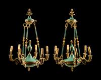 A Pair of Empire Style Six-Light Chandeliers