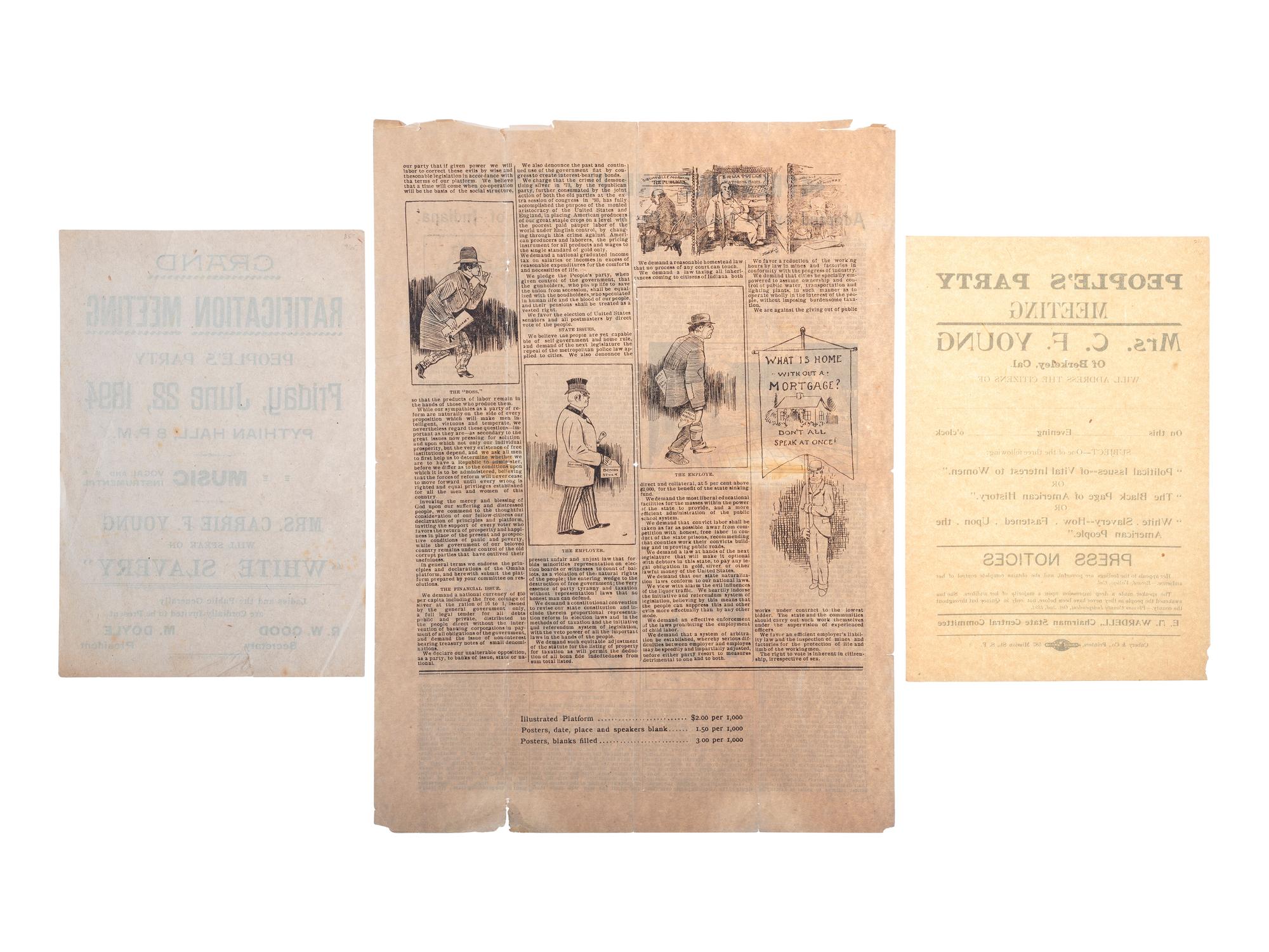 [POLITICS IN AMERICA -- PEOPLE'S PARTY] -- [YOUNG, Carrie F. (1828-1911)]. A group of two broadsides, comprising: