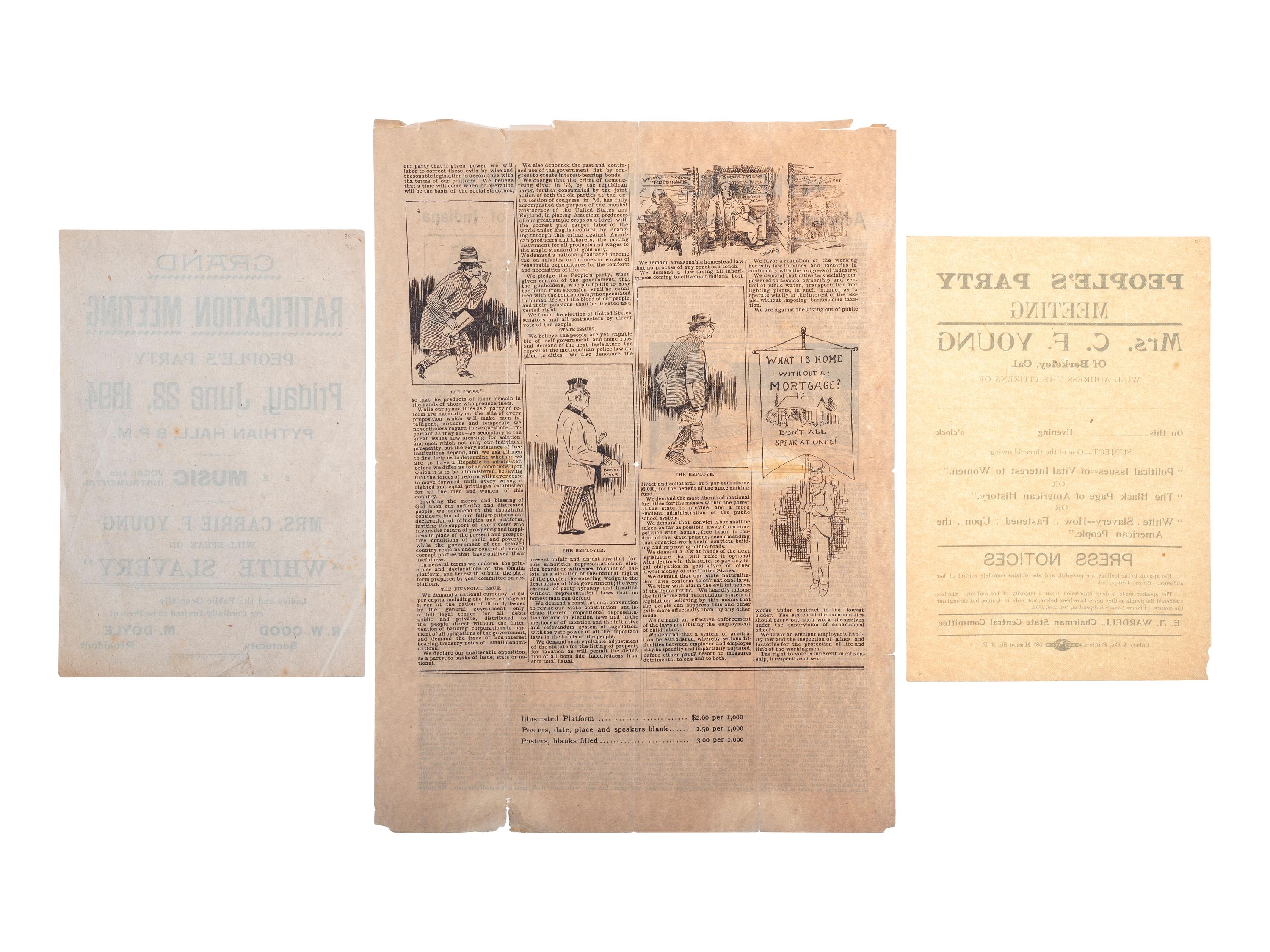 [POLITICS IN AMERICA -- PEOPLE'S PARTY] -- [YOUNG, Carrie F. (1828-1911)]. A group of two broadsides, comprising:
