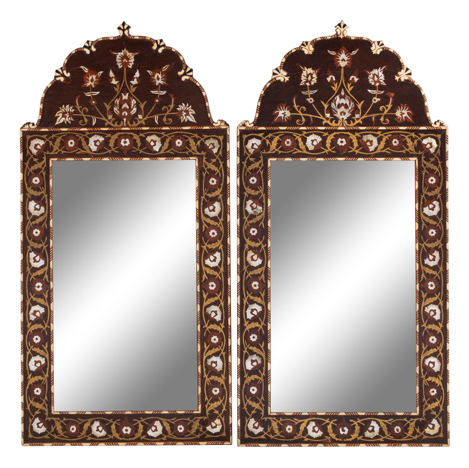 A Pair of Middle Eastern Mother-of-Pearl and Marquetry Mirrors