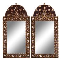A Pair of Middle Eastern Mother-of-Pearl and Marquetry Mirrors
