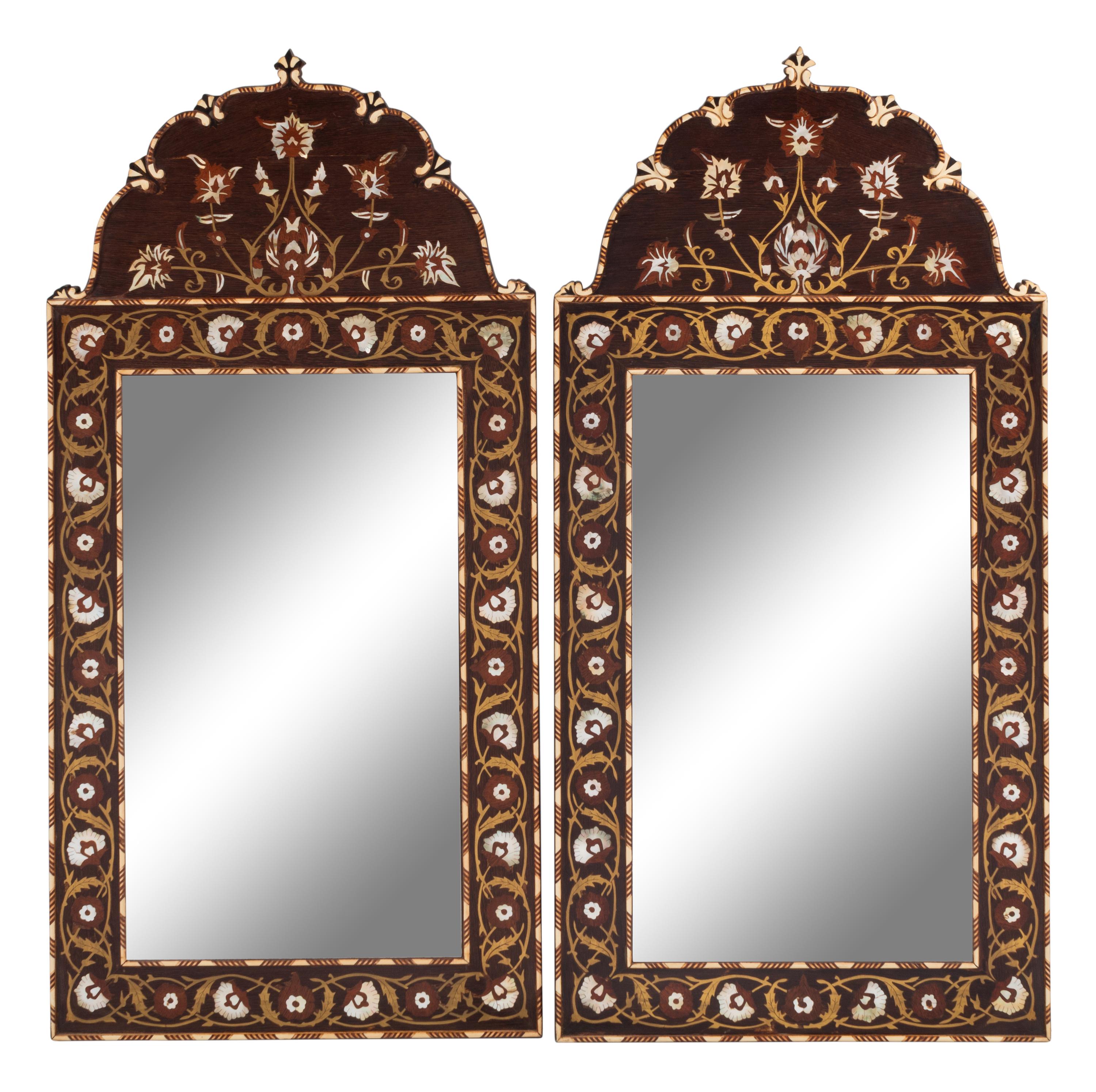 A Pair of Middle Eastern Mother-of-Pearl and Marquetry Mirrors