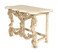 A Pair of Venetian Style Cream-Painted Marble Top Consoles
