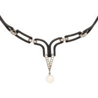 Marsh & Co, Blackened Steel, Cultured Pearl, and Diamond Necklace