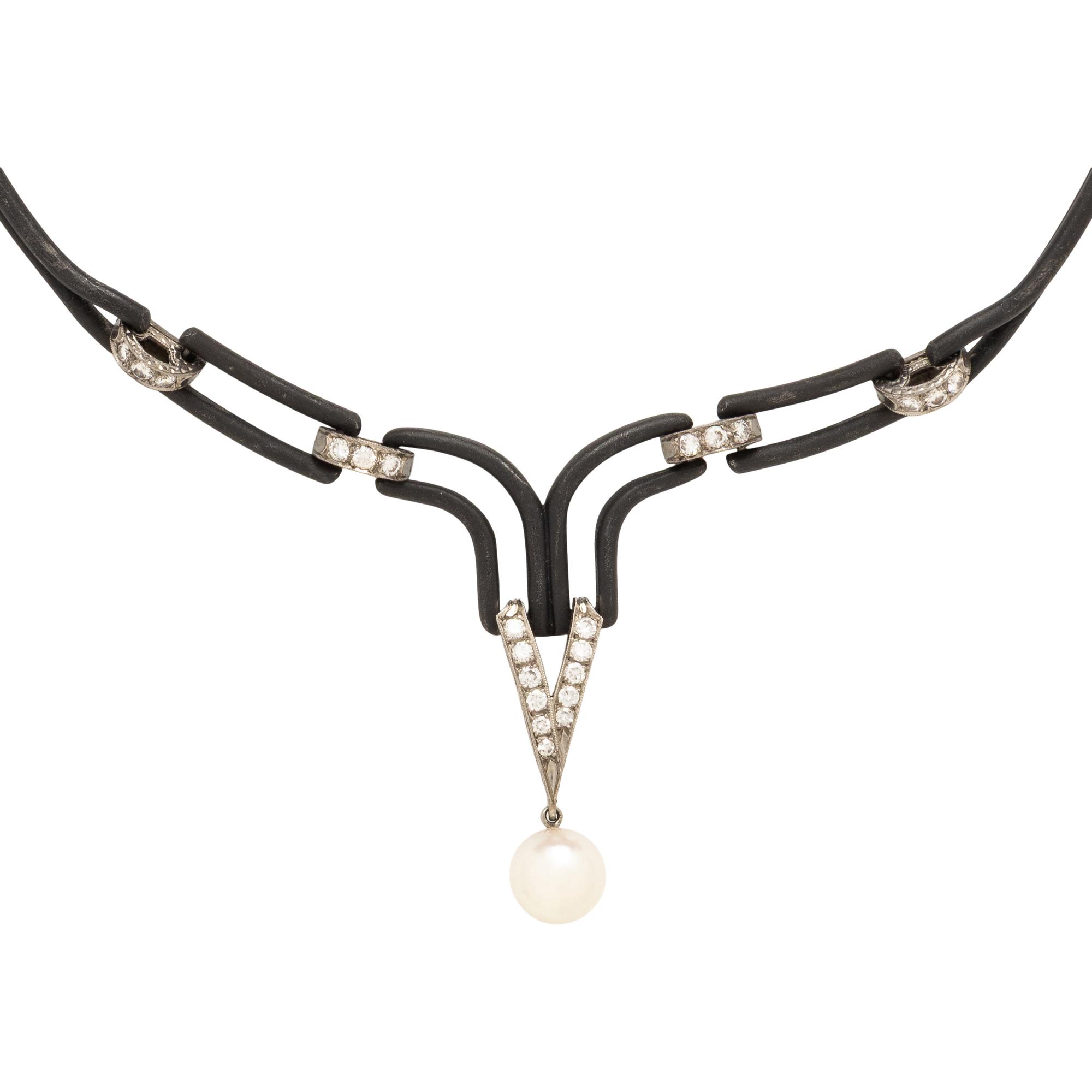 Marsh & Co, Blackened Steel, Cultured Pearl, and Diamond Necklace