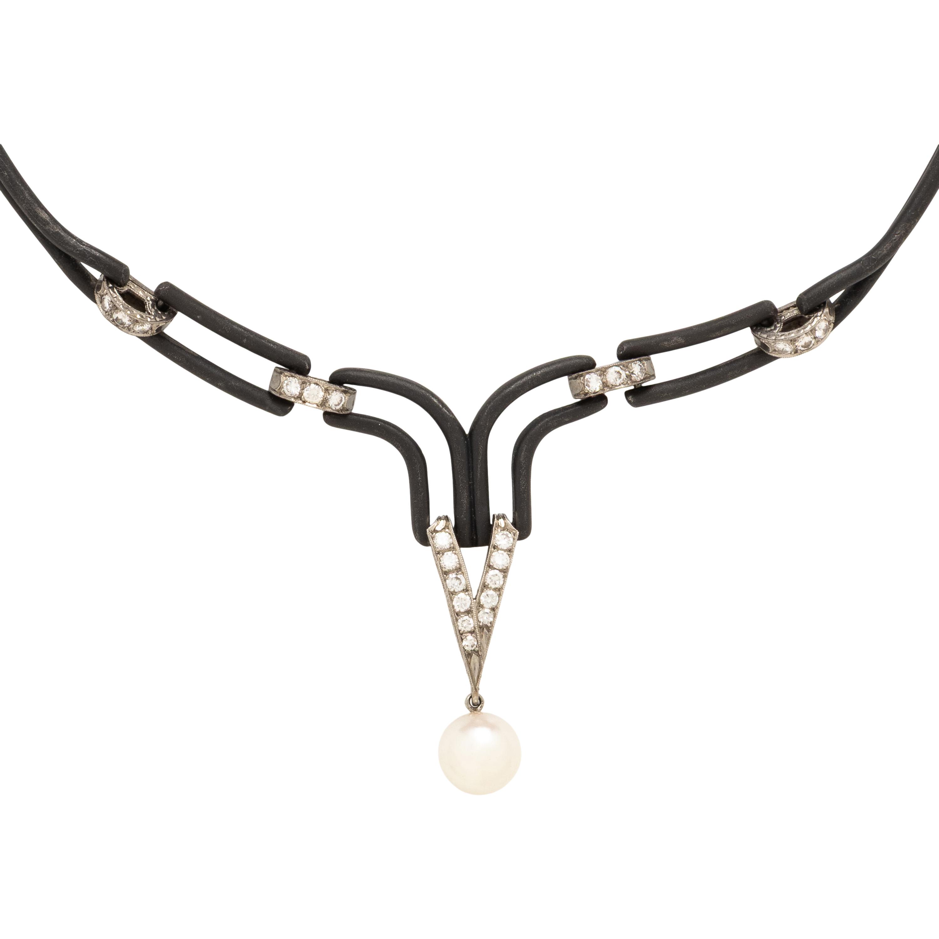 Marsh & Co, Blackened Steel, Cultured Pearl, and Diamond Necklace