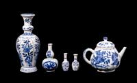 Seven Chinese Export Blue and White Porcelain Articles