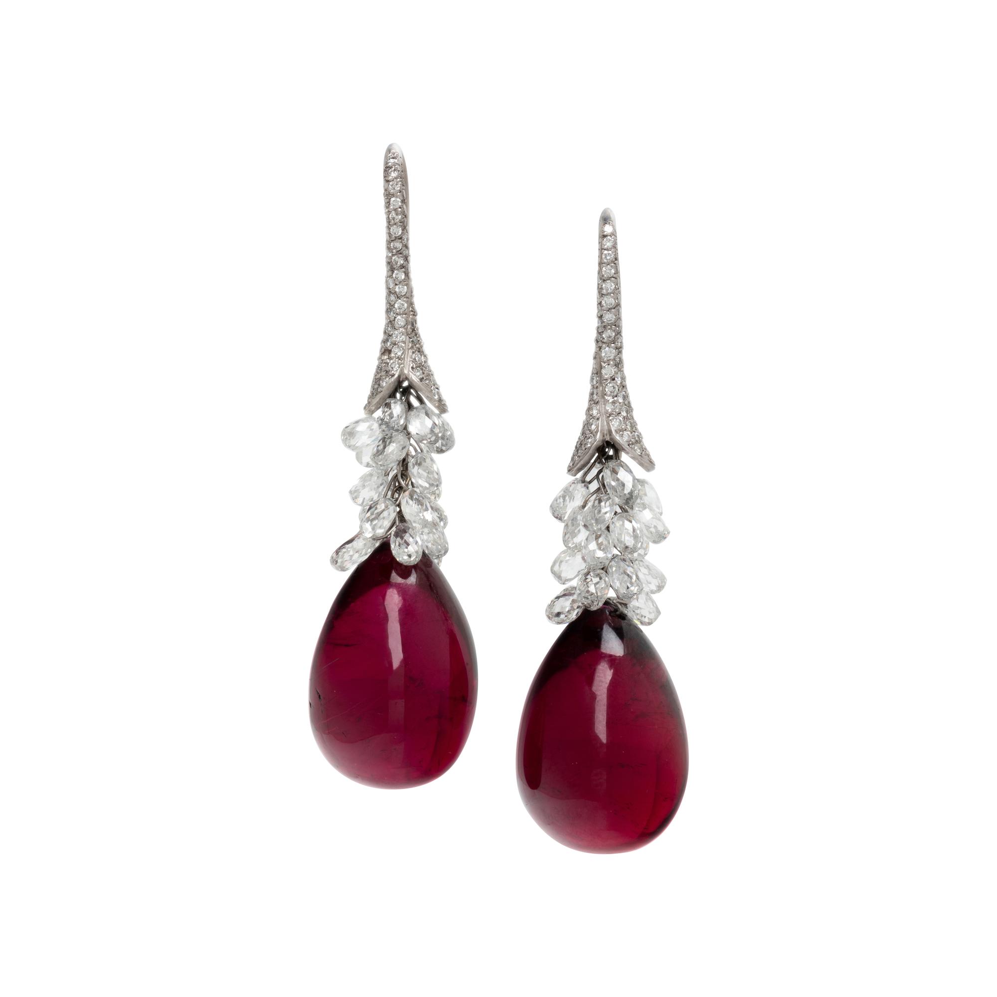 TOURMALINE AND DIAMOND PENDANT EARRINGS