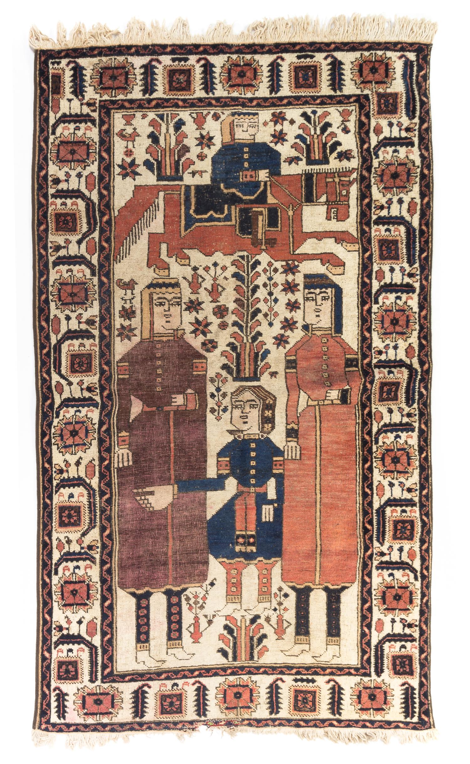 A Persian Pictorial Wool Rug 5 feet 8 inches x 3 feet 8 inches.