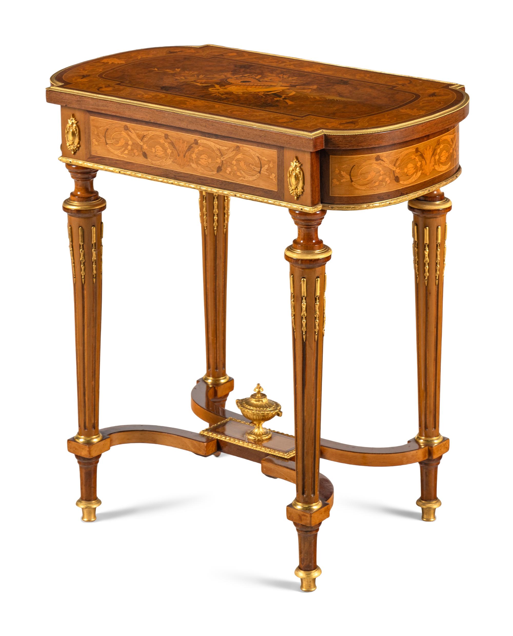 A Louis XVI Style Gilt Bronze Mounted Marquetry Dressing Table