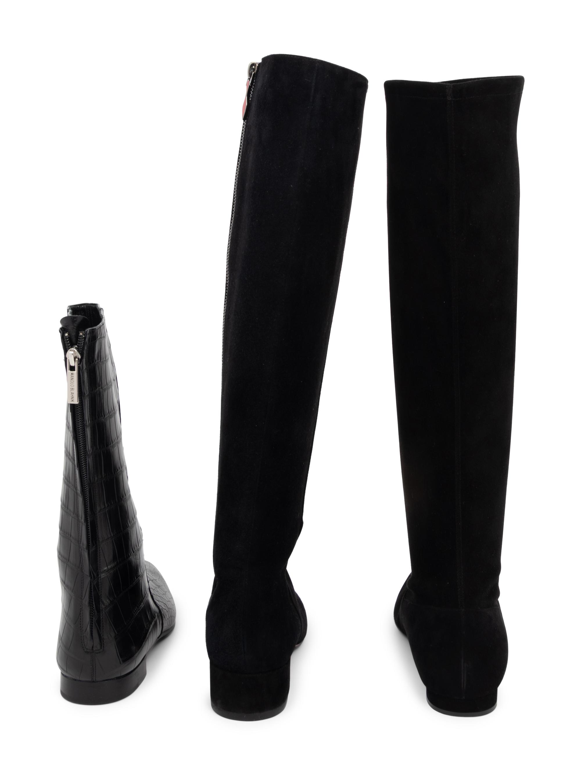 Three Pairs of Unworn Black Designer Boots: Two Manolo Blahnik, One Christian Louboutin
