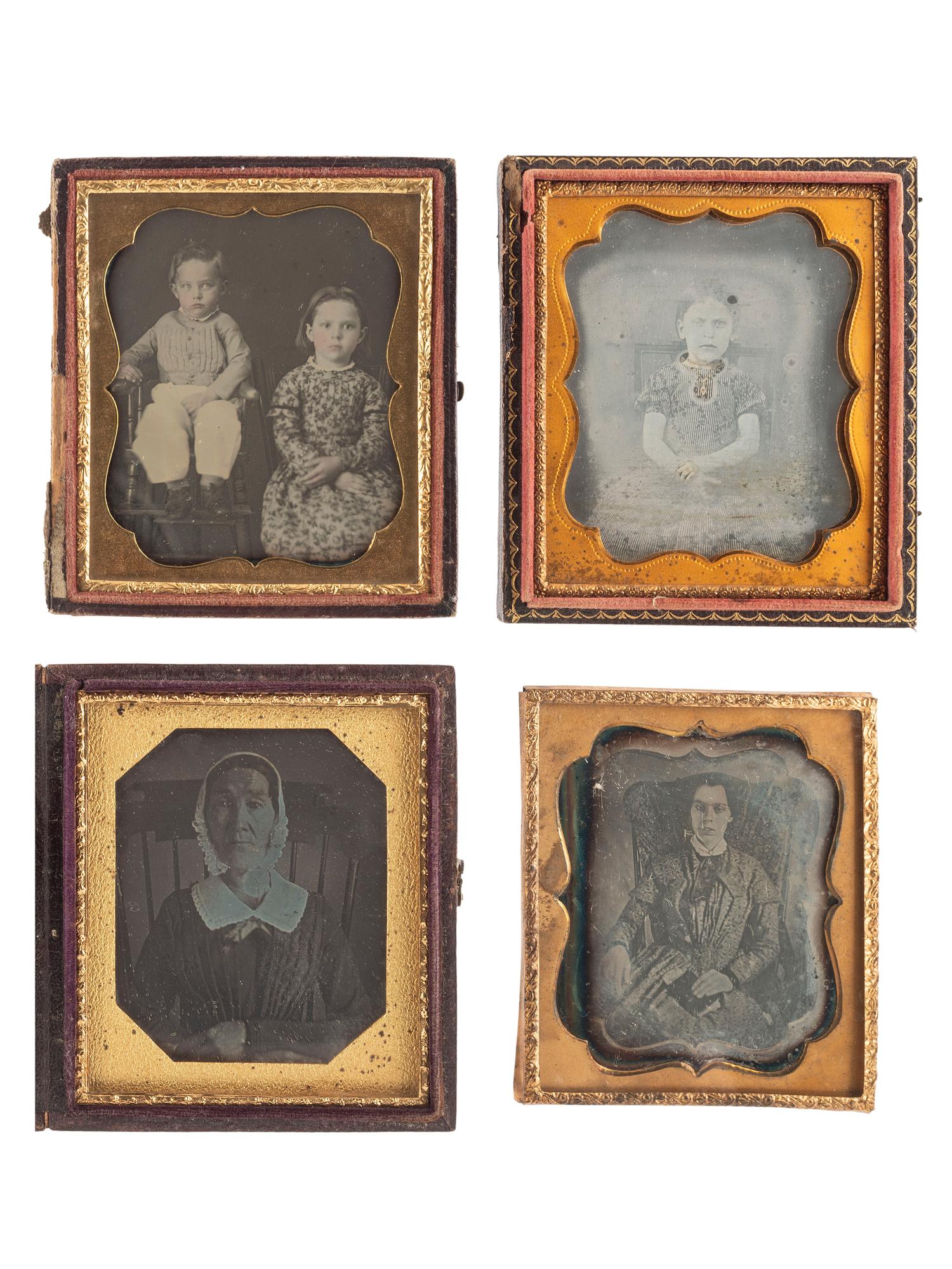 [EARLY PHOTOGRAPHY]. A group of 17 daguerreotype portraits featuring sitters with ornate, unusual, or highly visible chairs, including: