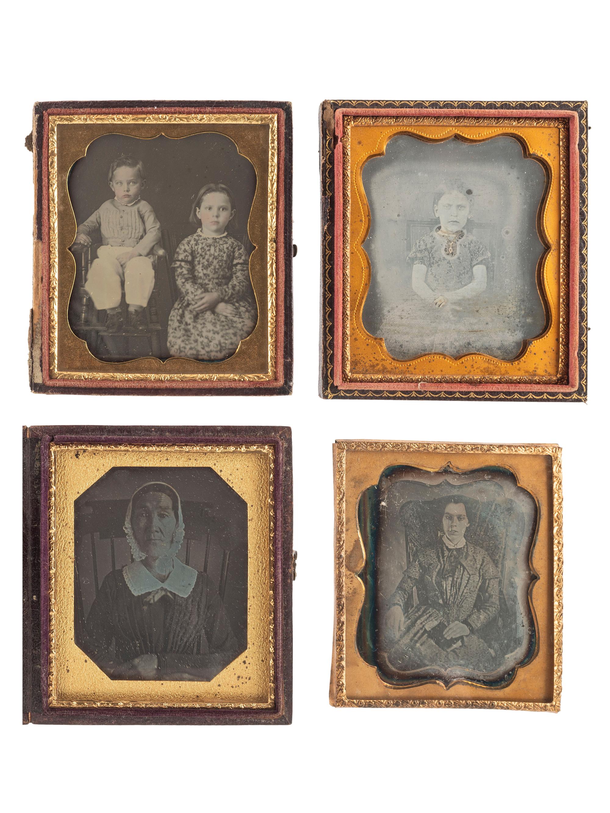 [EARLY PHOTOGRAPHY]. A group of 17 daguerreotype portraits featuring sitters with ornate, unusual, or highly visible chairs, including: