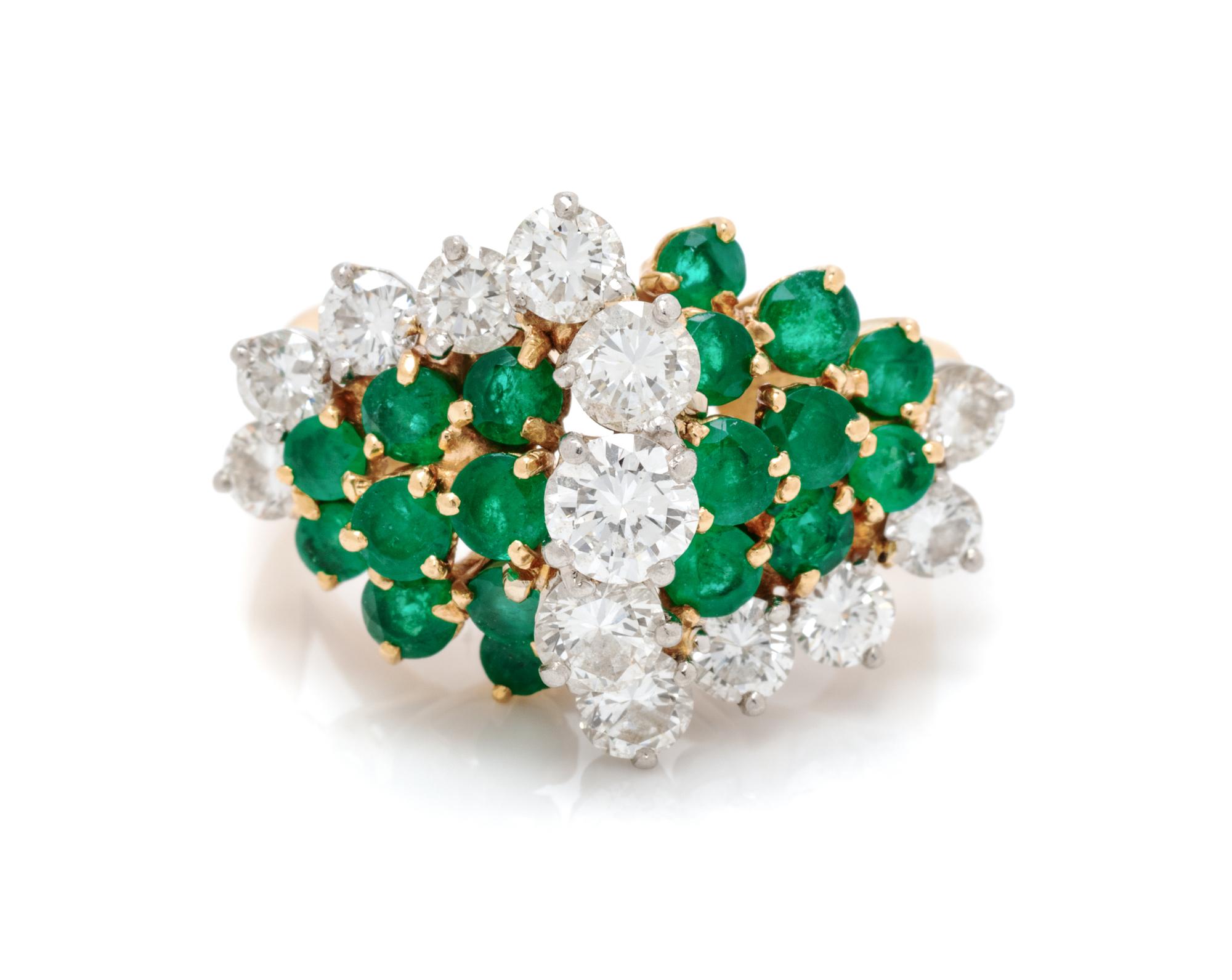 A Yellow Gold, Platinum, Diamond and Emerald Ring, Tiffany & Co., 6.00 dwts.