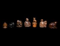 Seven Japanese Carved Wood Netsuke