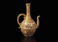 A finely decorated Satsuma-type ewer, signed Shizan, Meiji period 薩摩燒式執壺 司山製款 明治