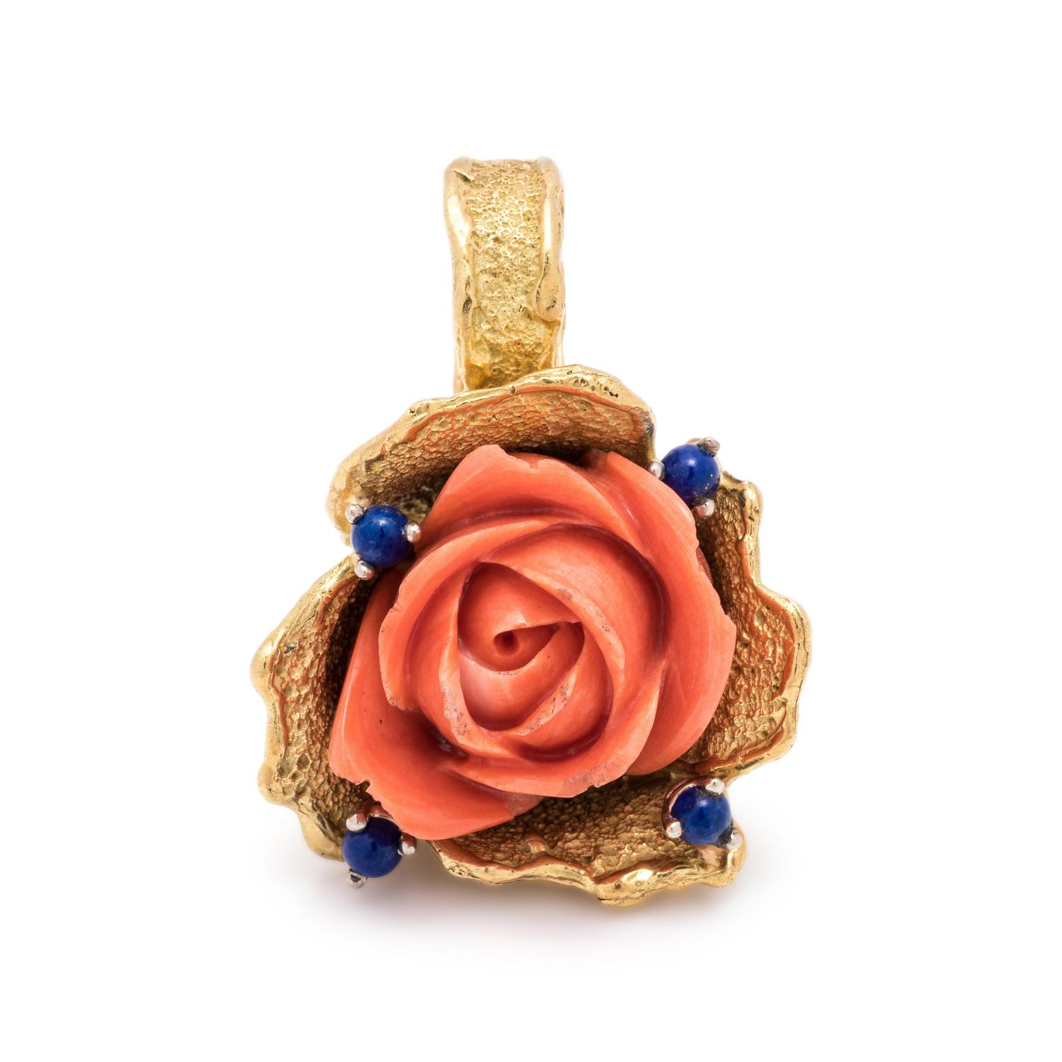 CORAL AND LAPIS LAZULI ROSE PENDANT