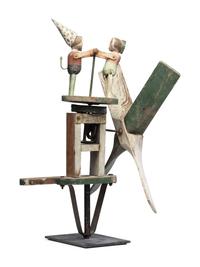A Carved and Painted Wood Dancing Monkey Whirligig